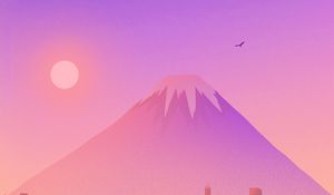 Preview wallpaper volcano, buildings, city, spruce, vector, art