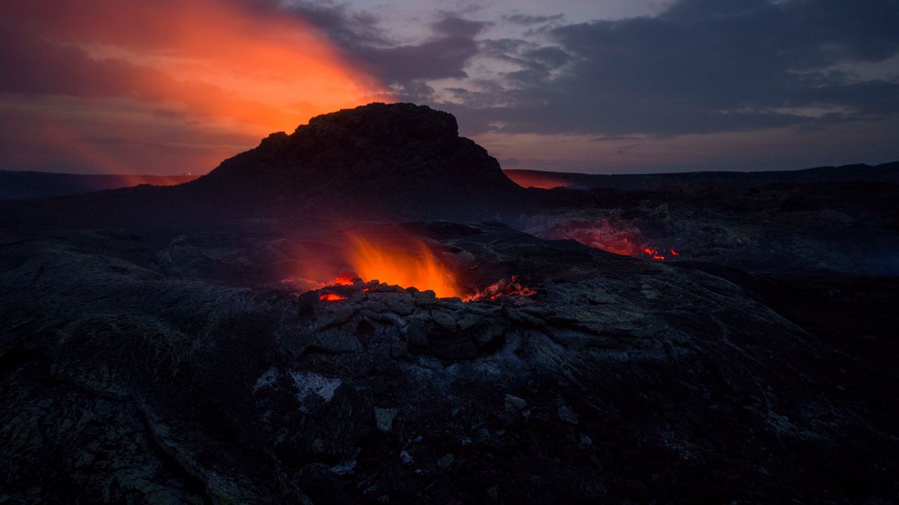 Wallpaper volcano, crater, hot, magma, fire
