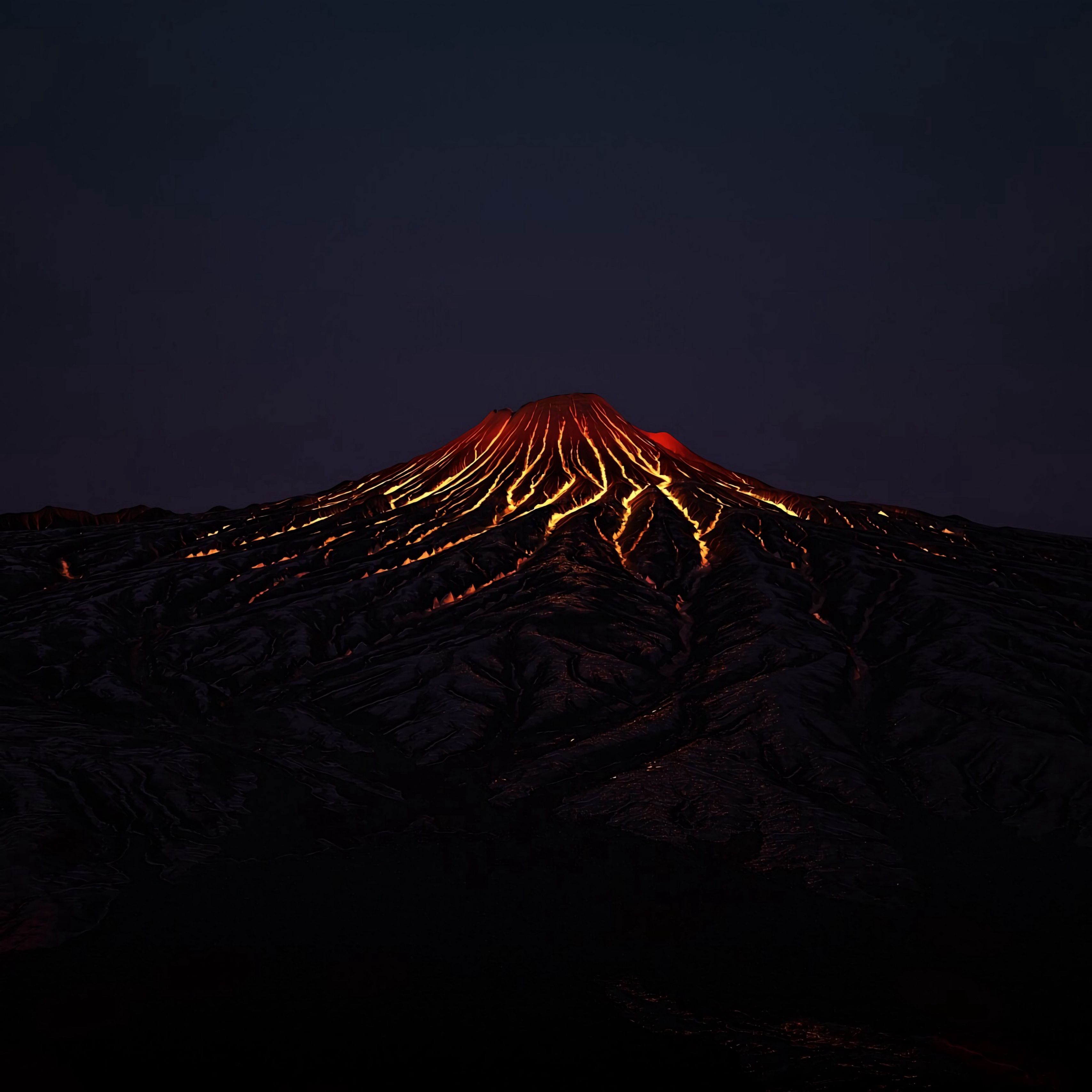 3415x3415 Wallpaper volcano, crater, lava, hot, dark