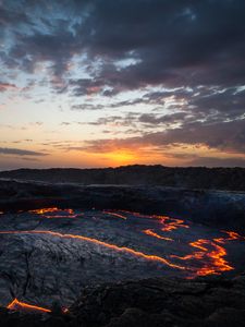 Preview wallpaper volcano, crater, lava, dusk, dark