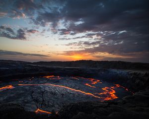 Preview wallpaper volcano, crater, lava, dusk, dark