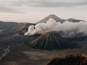 Preview wallpaper volcano, craters, smoke, eruption, relief, volcanic