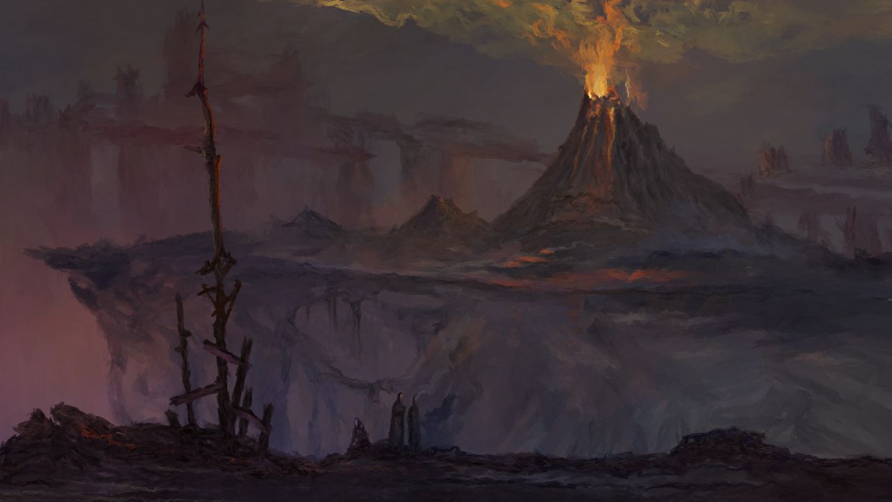 Wallpaper volcano, eruption, darkness, dark, art