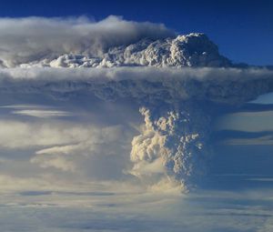 Preview wallpaper volcano, eruption, sky, smoke, column, clouds, height