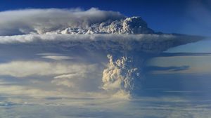 Preview wallpaper volcano, eruption, sky, smoke, column, clouds, height