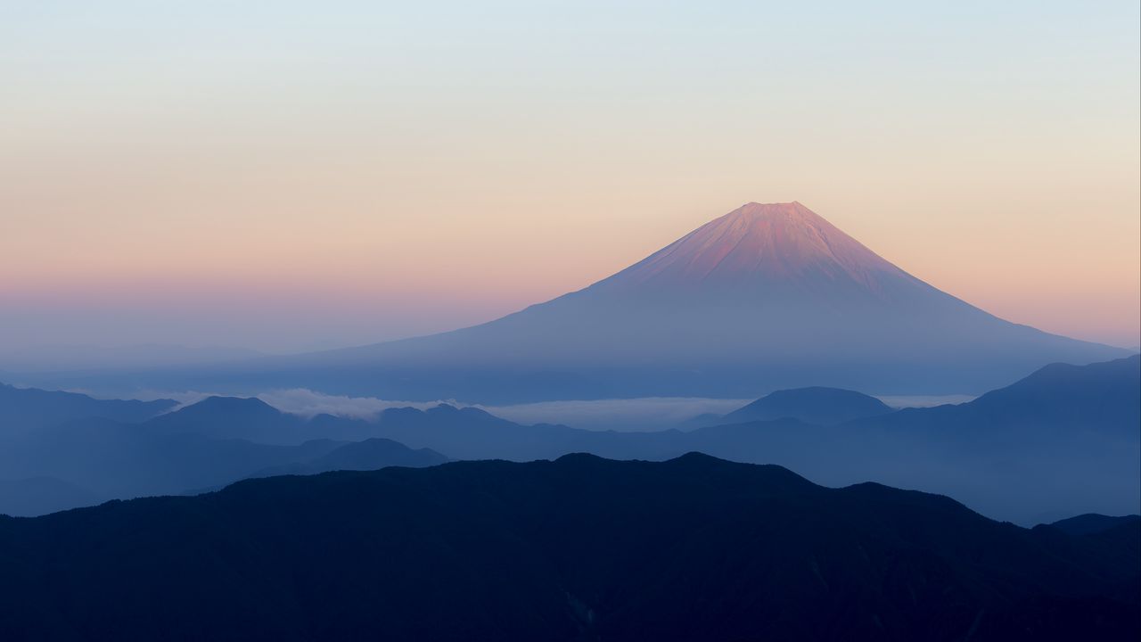 Wallpaper volcano, fog, mountain, fuji, japan