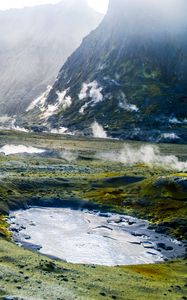 Preview wallpaper volcano, geyser, mountains