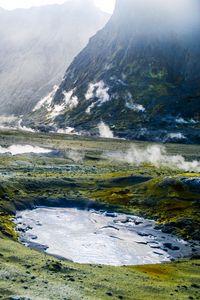 Preview wallpaper volcano, geyser, mountains