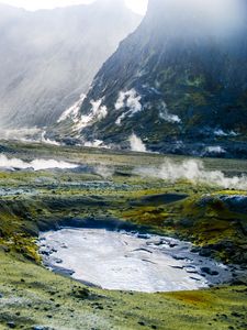 Preview wallpaper volcano, geyser, mountains