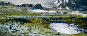 Preview wallpaper volcano, geyser, mountains