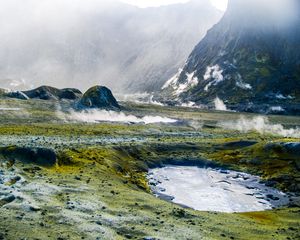 Preview wallpaper volcano, geyser, mountains