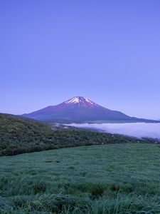 Preview wallpaper volcano, honshu, mist, mountain, japan, fuji