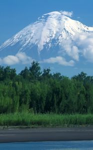 Preview wallpaper volcano, kamchatka, wood