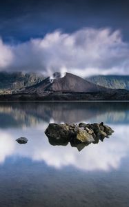 Preview wallpaper volcano, lake, stones, landscape