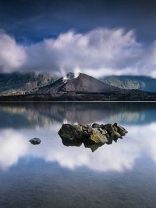 Preview wallpaper volcano, lake, stones, landscape