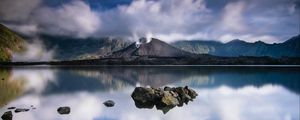 Preview wallpaper volcano, lake, stones, landscape