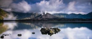 Preview wallpaper volcano, lake, stones, landscape