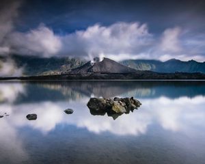 Preview wallpaper volcano, lake, stones, landscape