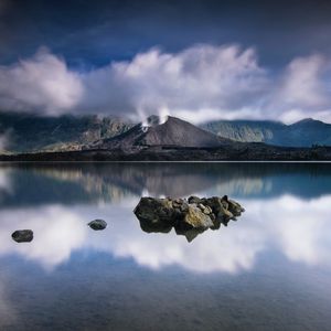 Preview wallpaper volcano, lake, stones, landscape