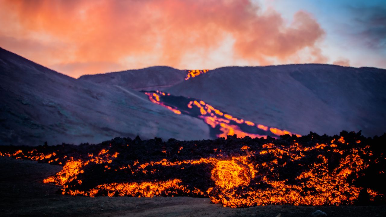 Wallpaper volcano, lava, fire, nature