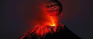 Preview wallpaper volcano, lava, sparks, balloon