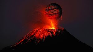 Preview wallpaper volcano, lava, sparks, balloon