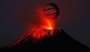 Preview wallpaper volcano, lava, sparks, balloon