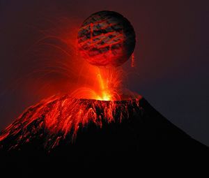 Preview wallpaper volcano, lava, sparks, balloon