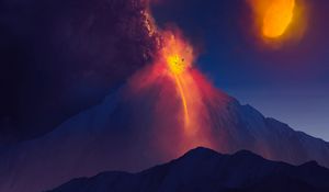 Preview wallpaper volcano, mountain, art, stones, lava