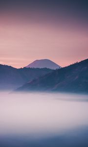 Preview wallpaper volcano, mountain, fog, dusk, landscape