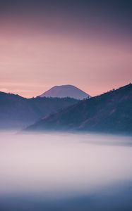 Preview wallpaper volcano, mountain, fog, dusk, landscape