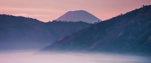 Preview wallpaper volcano, mountain, fog, dusk, landscape