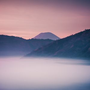 Preview wallpaper volcano, mountain, fog, dusk, landscape