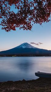 Preview wallpaper volcano, mountain, lake, tree, autumn