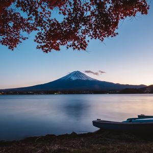 Preview wallpaper volcano, mountain, lake, tree, autumn