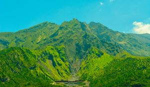 Preview wallpaper volcano, mountain, trees, grass, green, japan