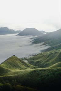 Preview wallpaper volcano, mountains, clouds, fog, landscape