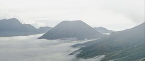 Preview wallpaper volcano, mountains, clouds, fog, landscape