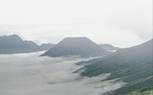 Preview wallpaper volcano, mountains, clouds, fog, landscape