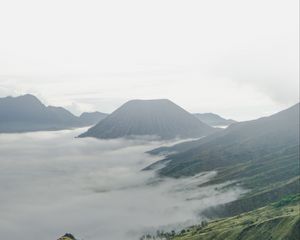 Preview wallpaper volcano, mountains, clouds, fog, landscape