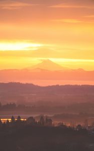 Preview wallpaper volcano, mountains, hilltop, sunset