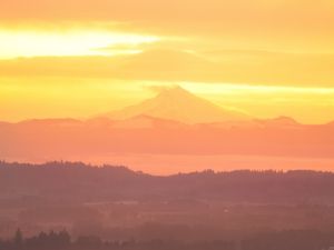 Preview wallpaper volcano, mountains, hilltop, sunset