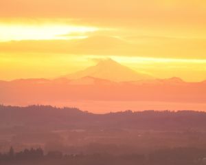 Preview wallpaper volcano, mountains, hilltop, sunset