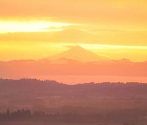 Preview wallpaper volcano, mountains, hilltop, sunset