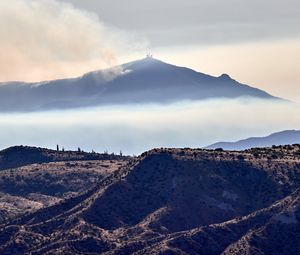 Preview wallpaper volcano, mountains, peak, hills, smoke