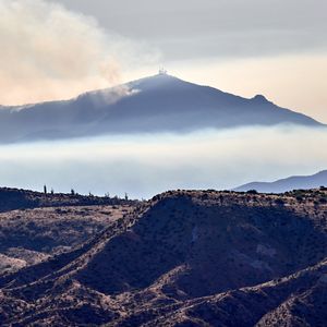 Preview wallpaper volcano, mountains, peak, hills, smoke