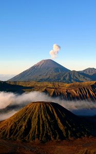 Preview wallpaper volcano, mountains, peaks, smoke