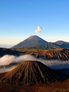 Preview wallpaper volcano, mountains, peaks, smoke