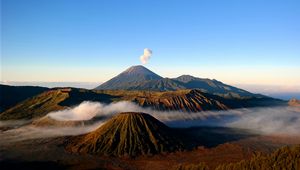 Preview wallpaper volcano, mountains, peaks, smoke