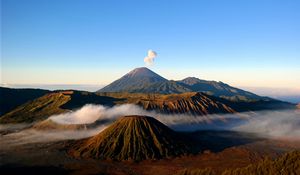 Preview wallpaper volcano, mountains, peaks, smoke